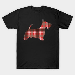 Red, Black and White Tartan Scottish Terrier Dog Silhouette T-Shirt
